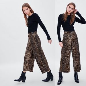 Zara Leopard Print Wide-Leg Jeans